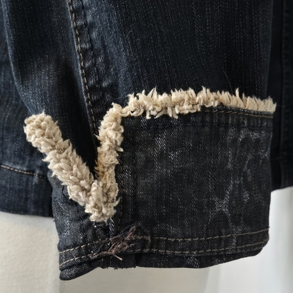 FDJ Denim Faux Fur Collar Streetwear Flip Cuff Western Cowgirl Size XL - Picture 5 of 10